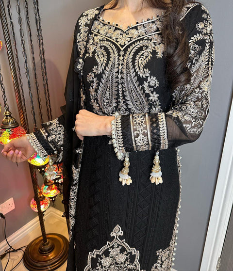Faux Georgette fully Stitched Embroidered Straight Salwar Suit