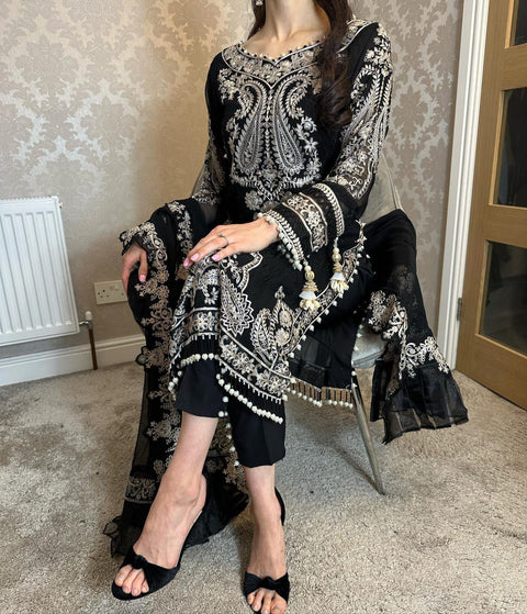 Faux Georgette fully Stitched Embroidered Straight Salwar Suit