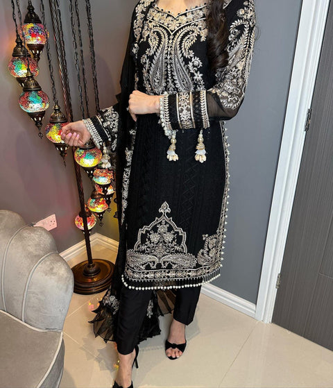 Faux Georgette fully Stitched Embroidered Straight Salwar Suit