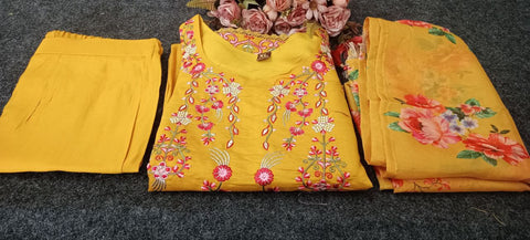 Viscose Chanderi Silk Women Embroidery Straight Kurti suit