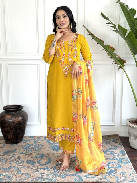 Viscose Chanderi Silk Women Embroidery Straight Kurti suit