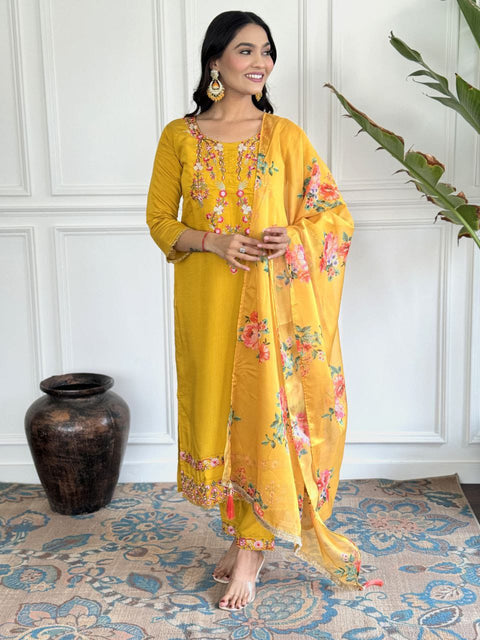 Viscose Chanderi Silk Women Embroidery Straight Kurti suit