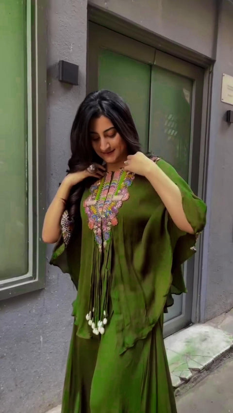 DESIGNER PLAIN RAYON SIDE ZARI EMBROIDERED LONG KAFTAN PALAZZO