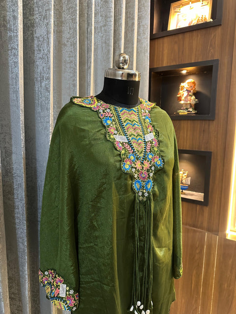 DESIGNER PLAIN RAYON SIDE ZARI EMBROIDERED LONG KAFTAN PALAZZO