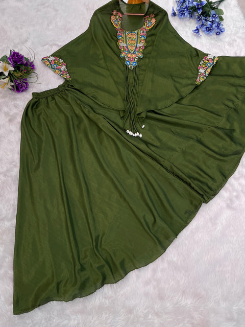 DESIGNER PLAIN RAYON SIDE ZARI EMBROIDERED LONG KAFTAN PALAZZO