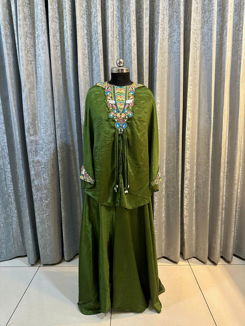 DESIGNER PLAIN RAYON SIDE ZARI EMBROIDERED LONG KAFTAN PALAZZO