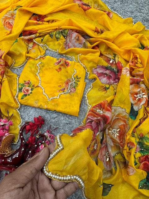 Georgette embroidery work saree,