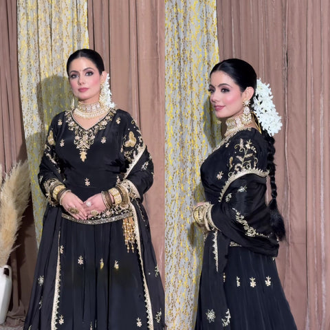 Heavy Chinon Silk With Heavy Embroidery Work with Rivet Work Dupatta