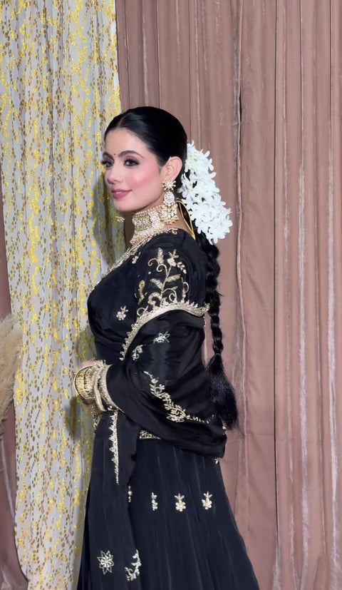 Heavy Chinon Silk With Heavy Embroidery Work with Rivet Work Dupatta