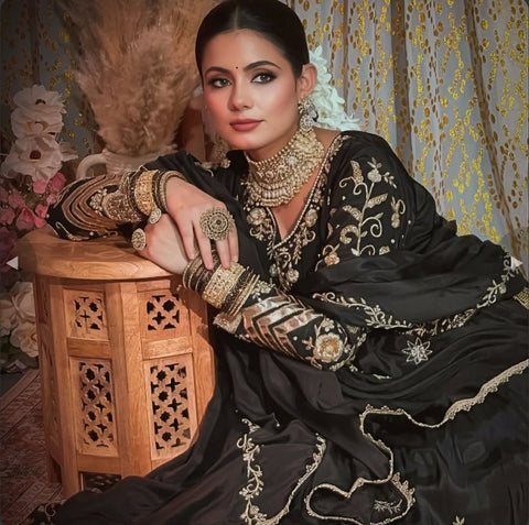 Heavy Chinon Silk With Heavy Embroidery Work with Rivet Work Dupatta