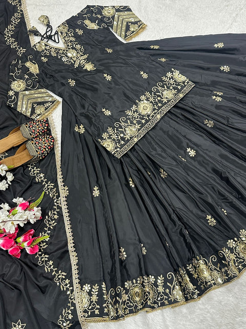 Heavy Chinon Silk With Heavy Embroidery Work with Rivet Work Dupatta
