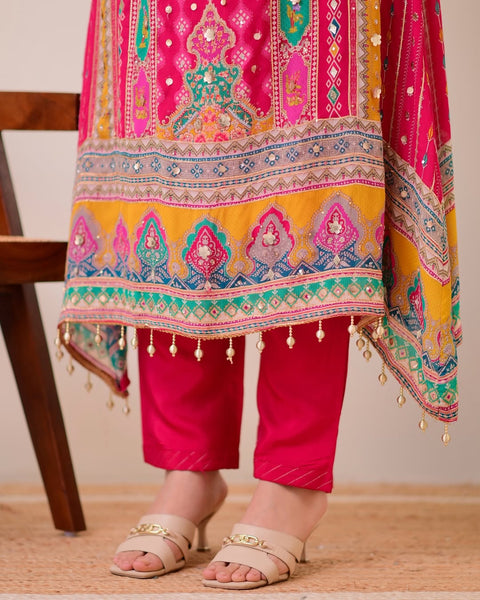 women Printed&Embroidered Kurti  Pant with Dupatta
