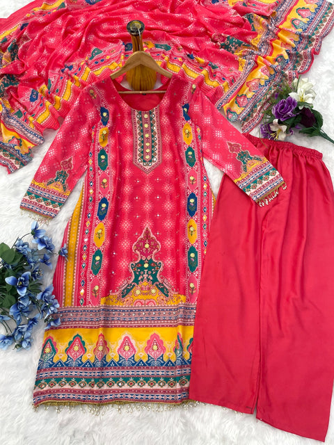 women Printed&Embroidered Kurti  Pant with Dupatta