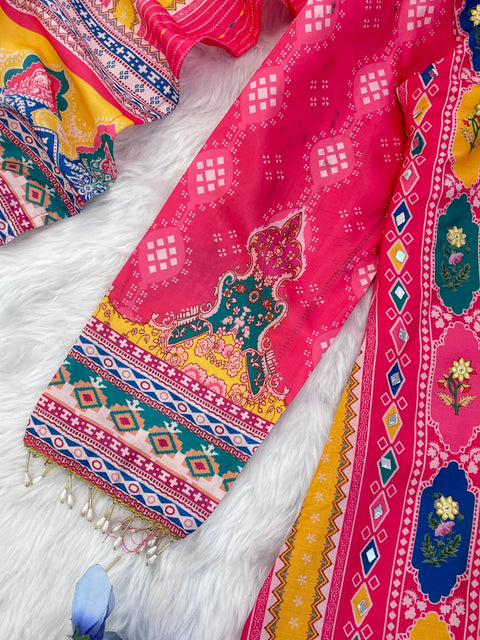 women Printed&Embroidered Kurti  Pant with Dupatta