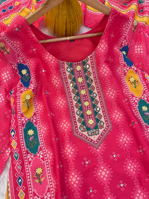 women Printed&Embroidered Kurti  Pant with Dupatta