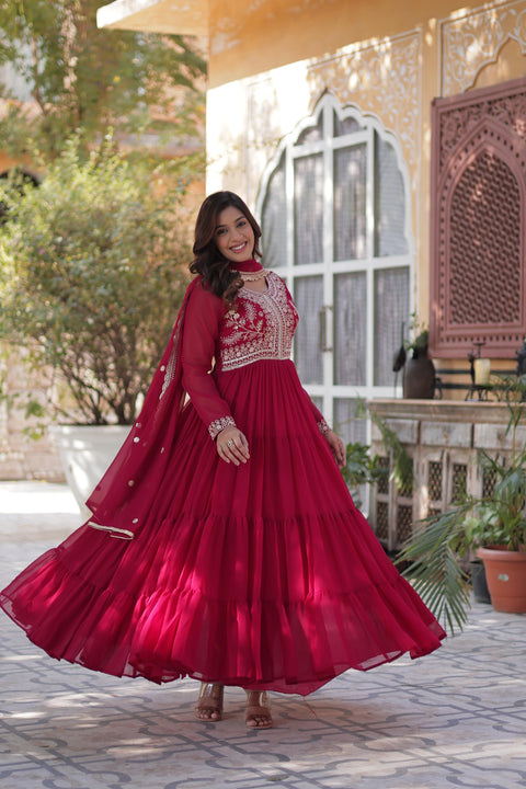 Anarkali Stylish Fancy Trendy Gown With embroidery Dupatta