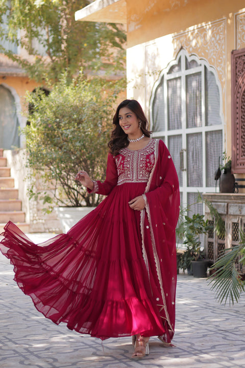Anarkali Stylish Fancy Trendy Gown With embroidery Dupatta