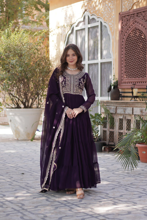 Anarkali Stylish Fancy Trendy Gown With embroidery Dupatta