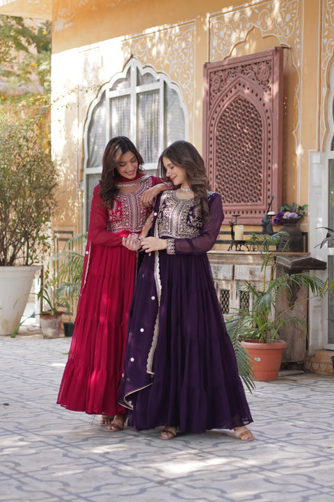 Anarkali Stylish Fancy Trendy Gown With embroidery Dupatta