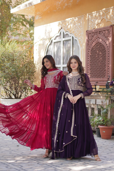 Anarkali Stylish Fancy Trendy Gown With embroidery Dupatta