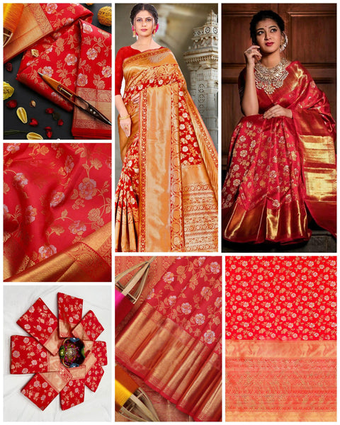 Heavy banarasi silk saree with beautiful floral design blouse