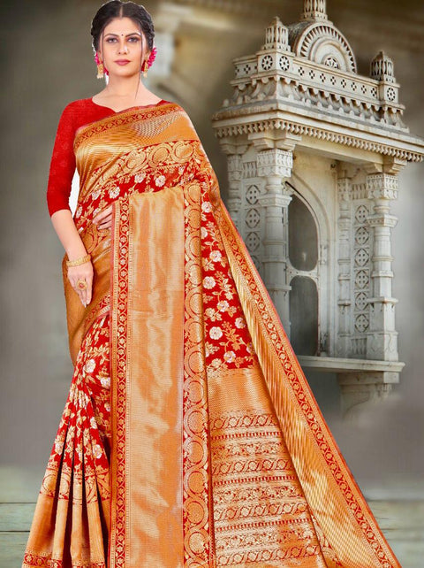 Heavy banarasi silk saree with beautiful floral design blouse