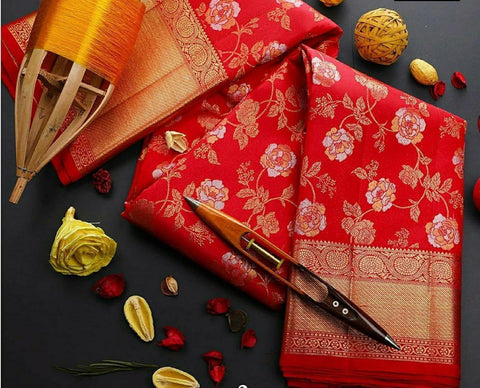Heavy banarasi silk saree with beautiful floral design blouse