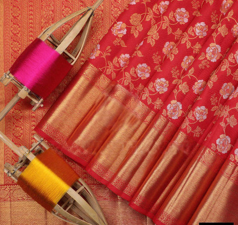 Heavy banarasi silk saree with beautiful floral design blouse