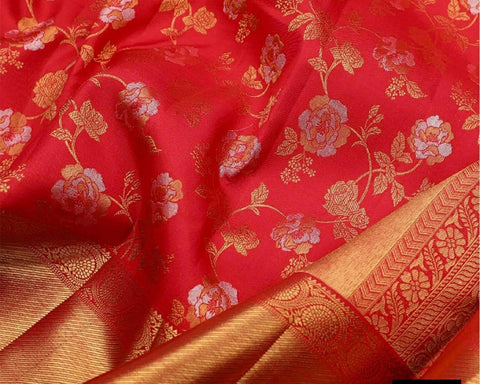Heavy banarasi silk saree with beautiful floral design blouse
