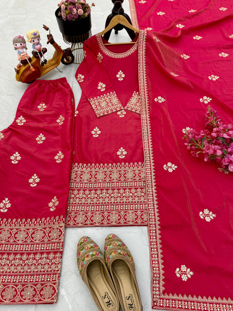 women festive and wedding wear Gold printed pink kurti sharara suit