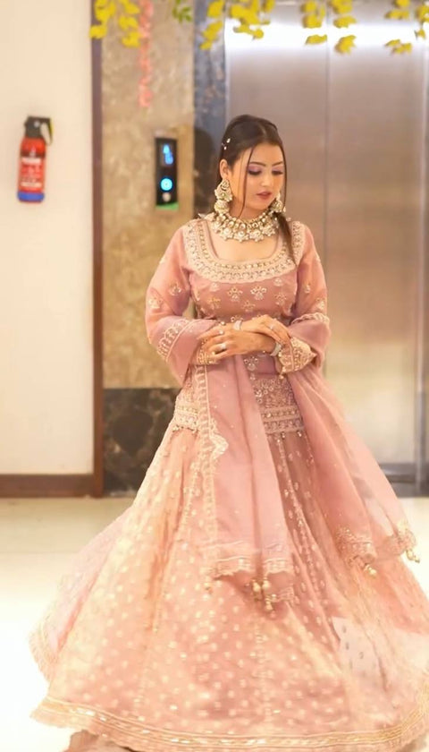 Chinon Silk Kurti Sharara Suit with Embroidered Organza