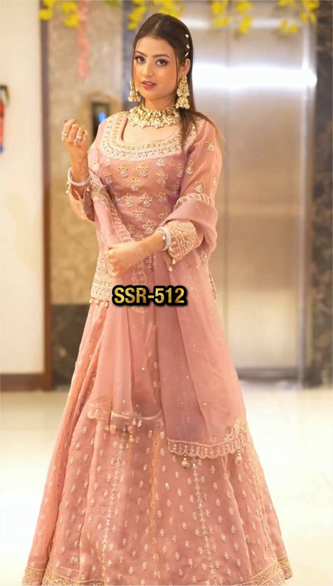 Chinon Silk Kurti Sharara Suit with Embroidered Organza