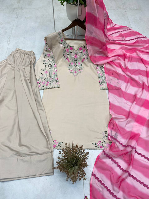 Women Peach Line Chanderi Silk Kurti salwar With Dupatta