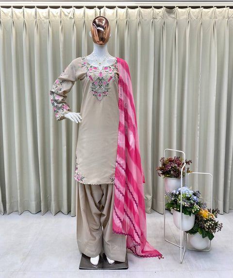 Women Peach Line Chanderi Silk Kurti salwar With Dupatta