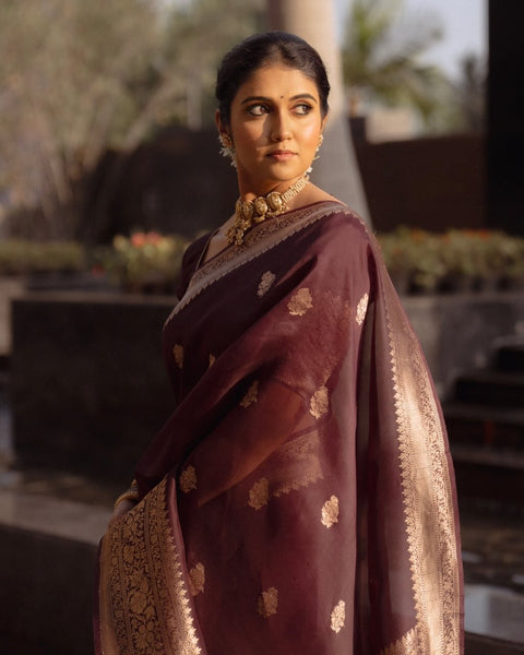 Banarasee Handwoven fully Silk Saree With Zari Border