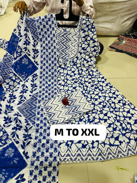 Jaipuri Traditional Hand Block Printed Soft Cotton Mulmul kurti pent with dupatta