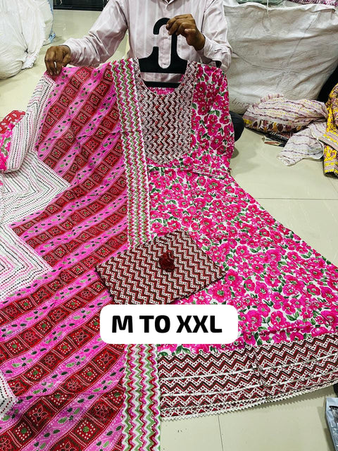 Jaipuri Traditional Hand Block Printed Soft Cotton Mulmul kurti pent with dupatta