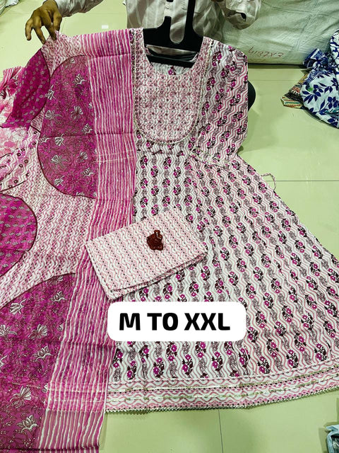 Jaipuri Traditional Hand Block Printed Soft Cotton Mulmul kurti pent with dupatta
