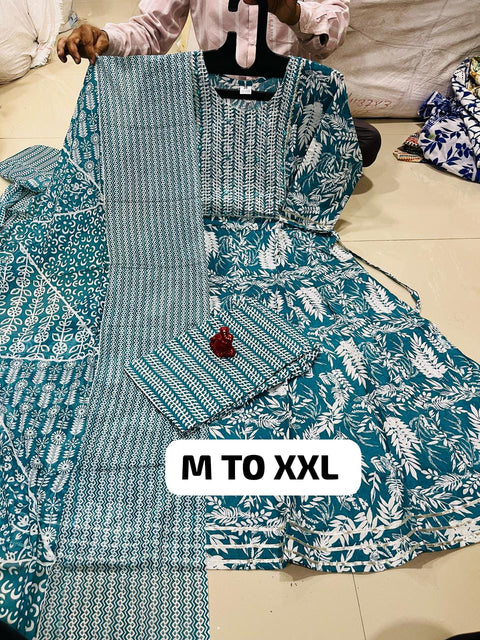 Jaipuri Traditional Hand Block Printed Soft Cotton Mulmul kurti pent with dupatta