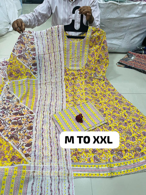 Jaipuri Traditional Hand Block Printed Soft Cotton Mulmul kurti pent with dupatta