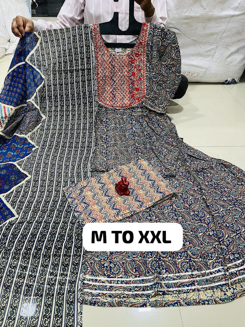 Jaipuri Traditional Hand Block Printed Soft Cotton Mulmul kurti pent with dupatta