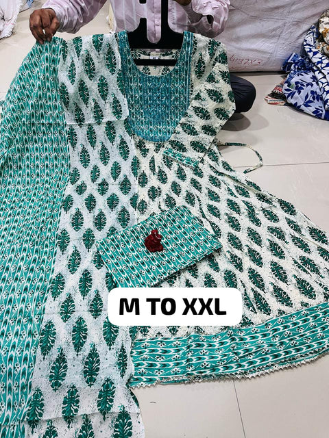 Jaipuri Traditional Hand Block Printed Soft Cotton Mulmul kurti pent with dupatta