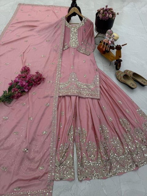 Heavy Vichitra Silk Plazo Suit with Embroidery Work