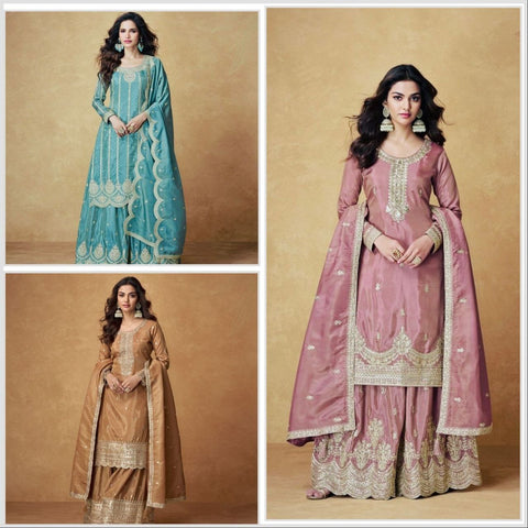 Heavy Vichitra Silk Plazo Suit with Embroidery Work