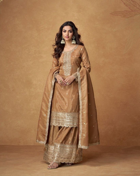 Heavy Vichitra Silk Plazo Suit with Embroidery Work