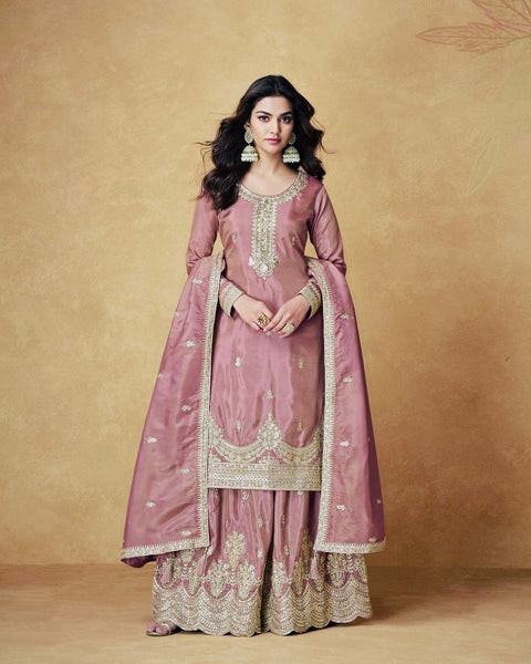 Heavy Vichitra Silk Plazo Suit with Embroidery Work