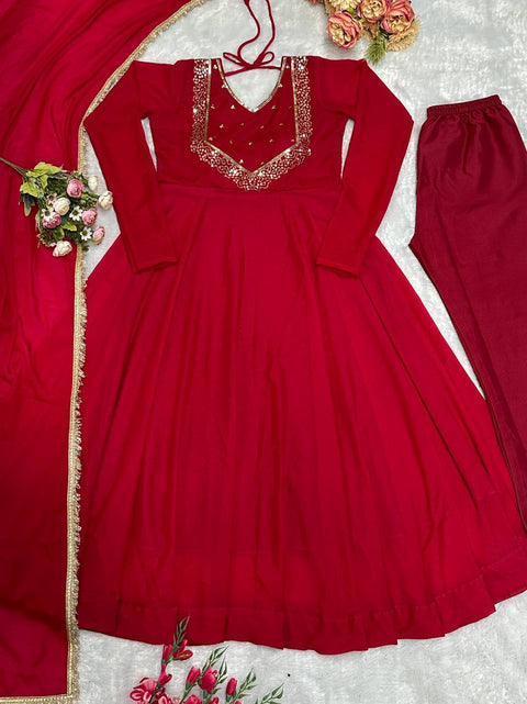 NEW PARTY WEAR FAUX GEORGETTE PRINTED ANARKALI STICHED SUIT