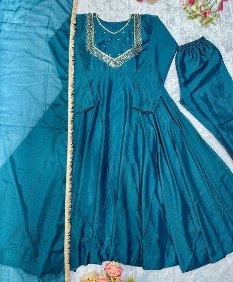 NEW PARTY WEAR FAUX GEORGETTE PRINTED ANARKALI STICHED SUIT