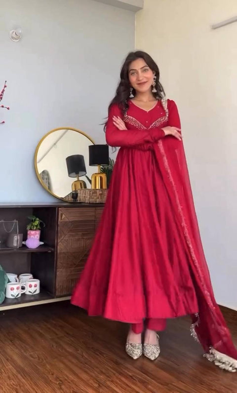 NEW PARTY WEAR FAUX GEORGETTE PRINTED ANARKALI STICHED SUIT