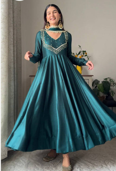 NEW PARTY WEAR FAUX GEORGETTE PRINTED ANARKALI STICHED SUIT